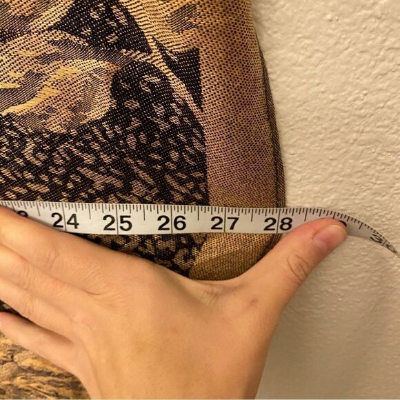 Ama Waterways navy blue beige tan large floral print fringe Scarf 28x76 - Picture 7 of 10